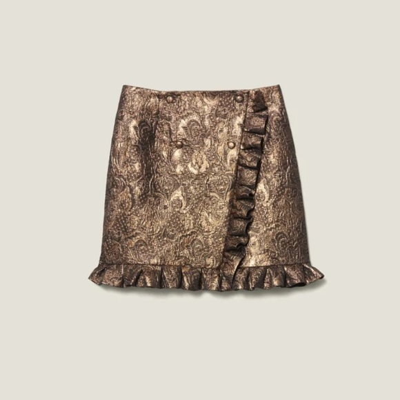 Sandro Wrapover Effect Brocade Skirt - Picture 4 of 12